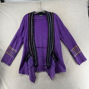 Kathmandu Imports Purple Open Front Cardigan Jacket‎ Unique Trim Detail Boho